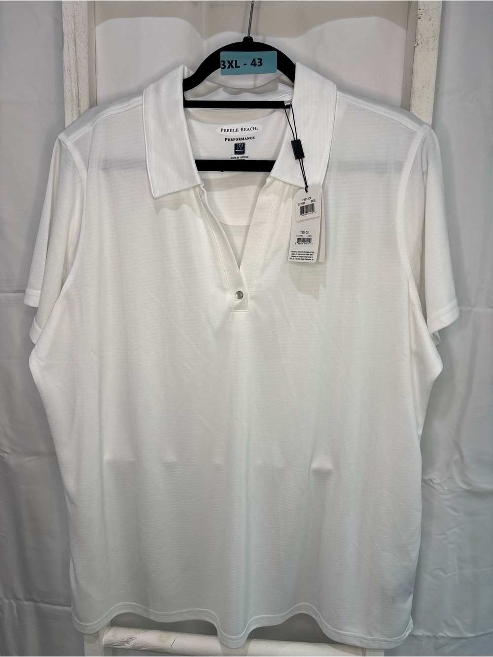 Pebble Beach White Short Sleeve Performance Polo